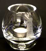 candle holder engraved with picture of Castle Hill, Huddersfield